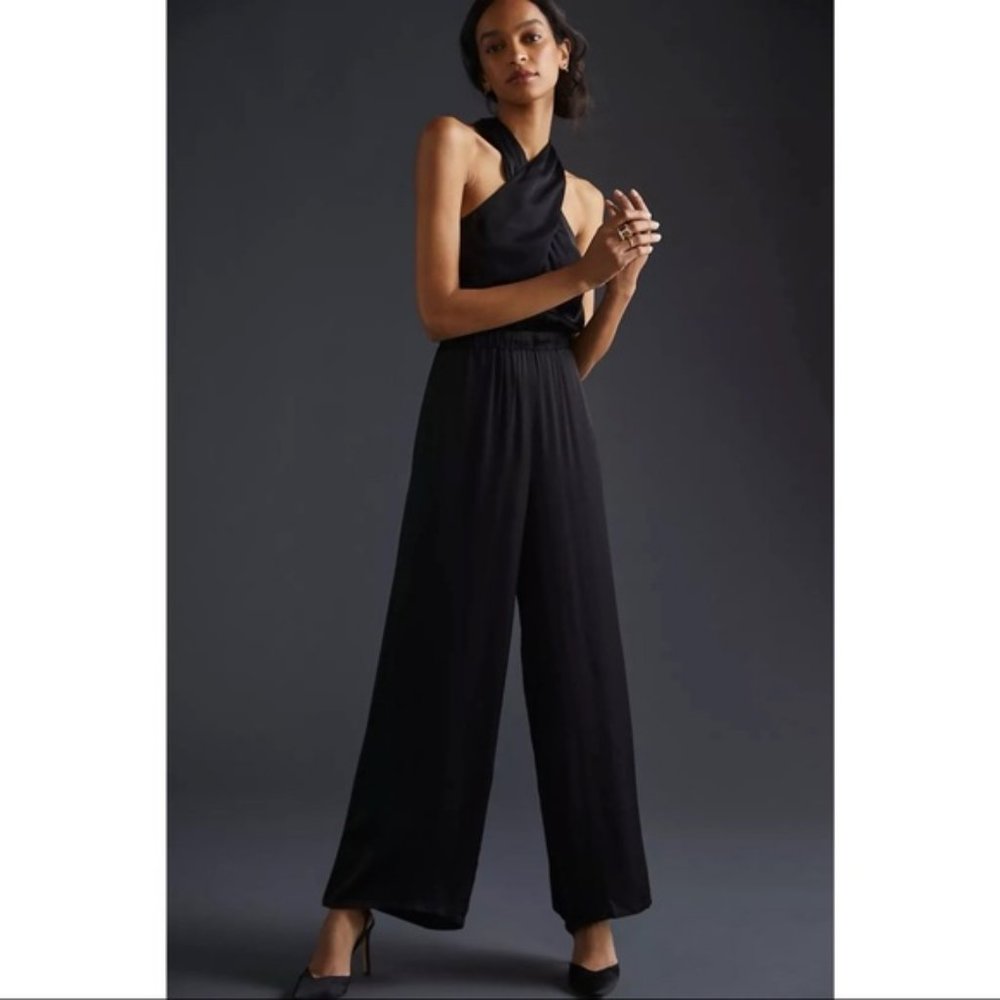 Anthro Dolan Left Coast Satin Halter Jumpsuit Black XS NWT